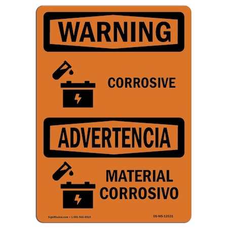 Signmission Safety Sign, OSHA WARNING, 10" Height, 14" Width, Material Corrosivo Bilingual, Landscape OS-WS-D-1014-L-12531